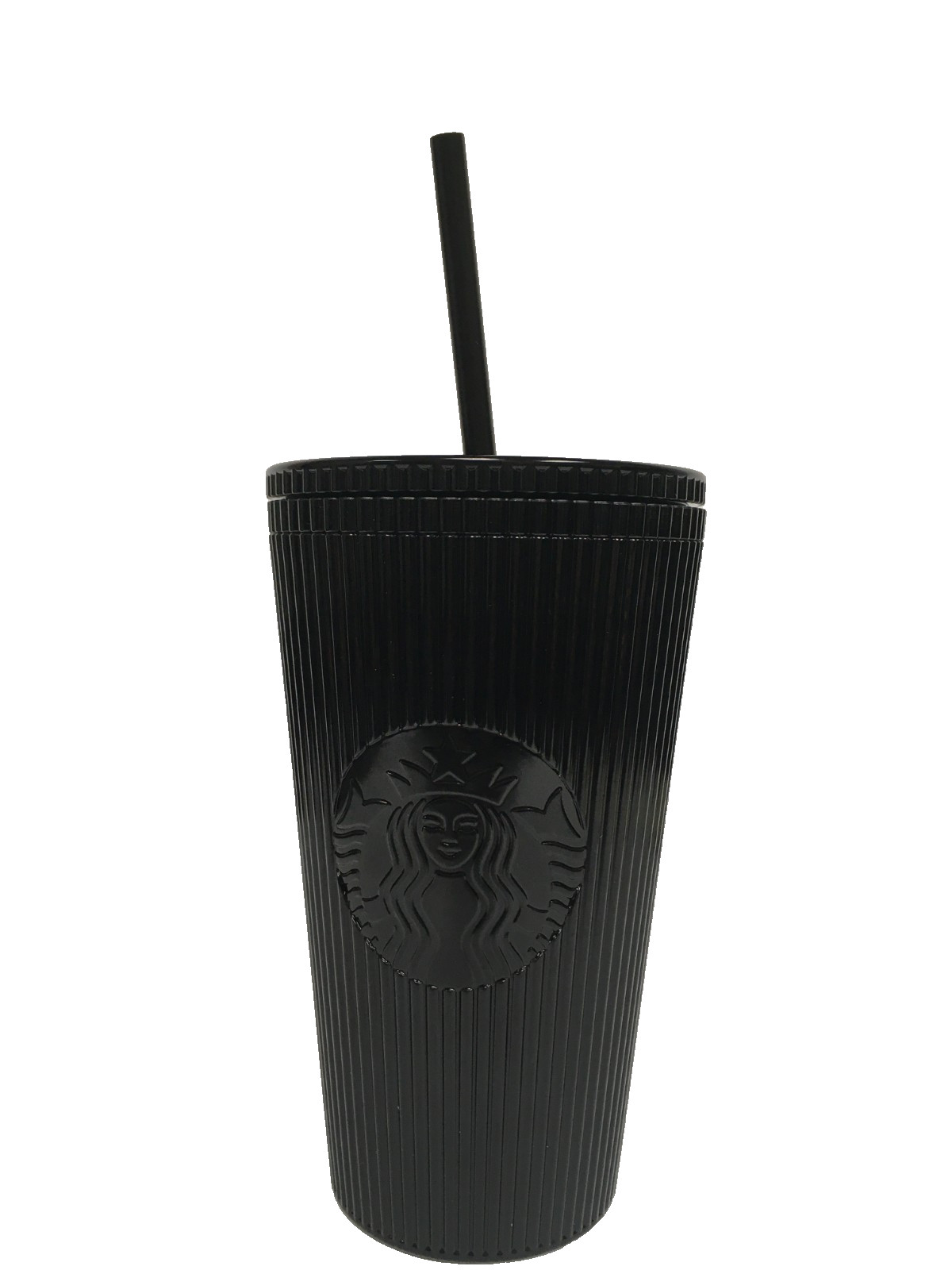 Starbucks Plastic Cold Cup Tumbler 2024 Pleated Metallic Grande, 16 fl oz Black