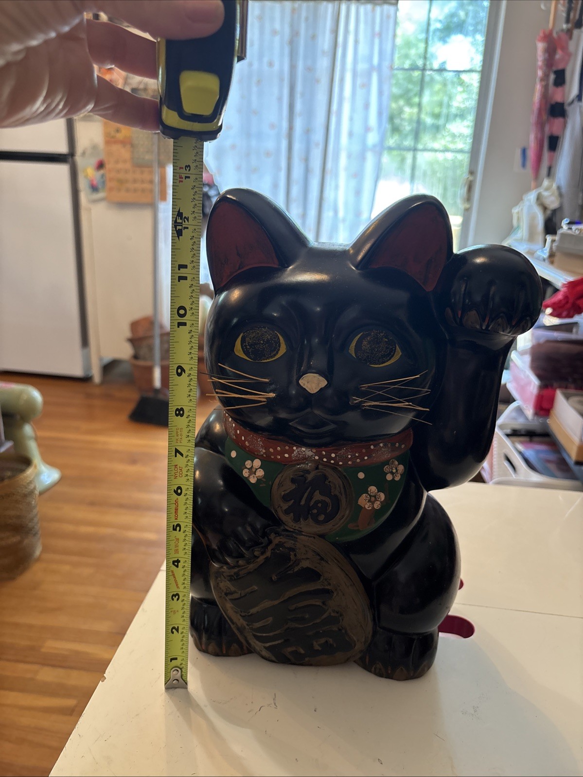 Large Vintage Japanese Maneki Neko Lucky Raised Paw 12 3/4 Ceramic or Terracotta