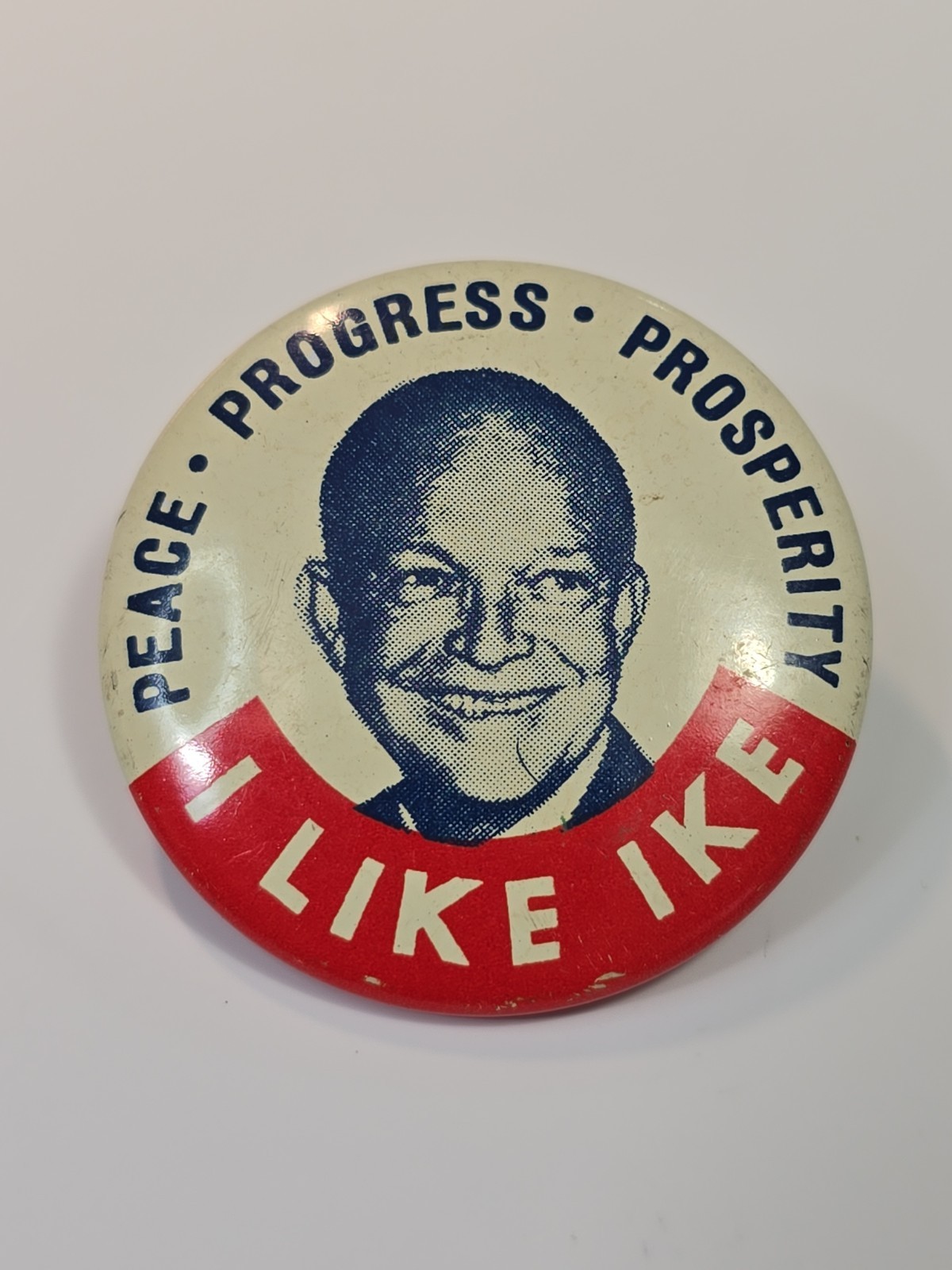I Like Ike Peace Progress Prosperity Campaign Button Pin 1952 Republican
