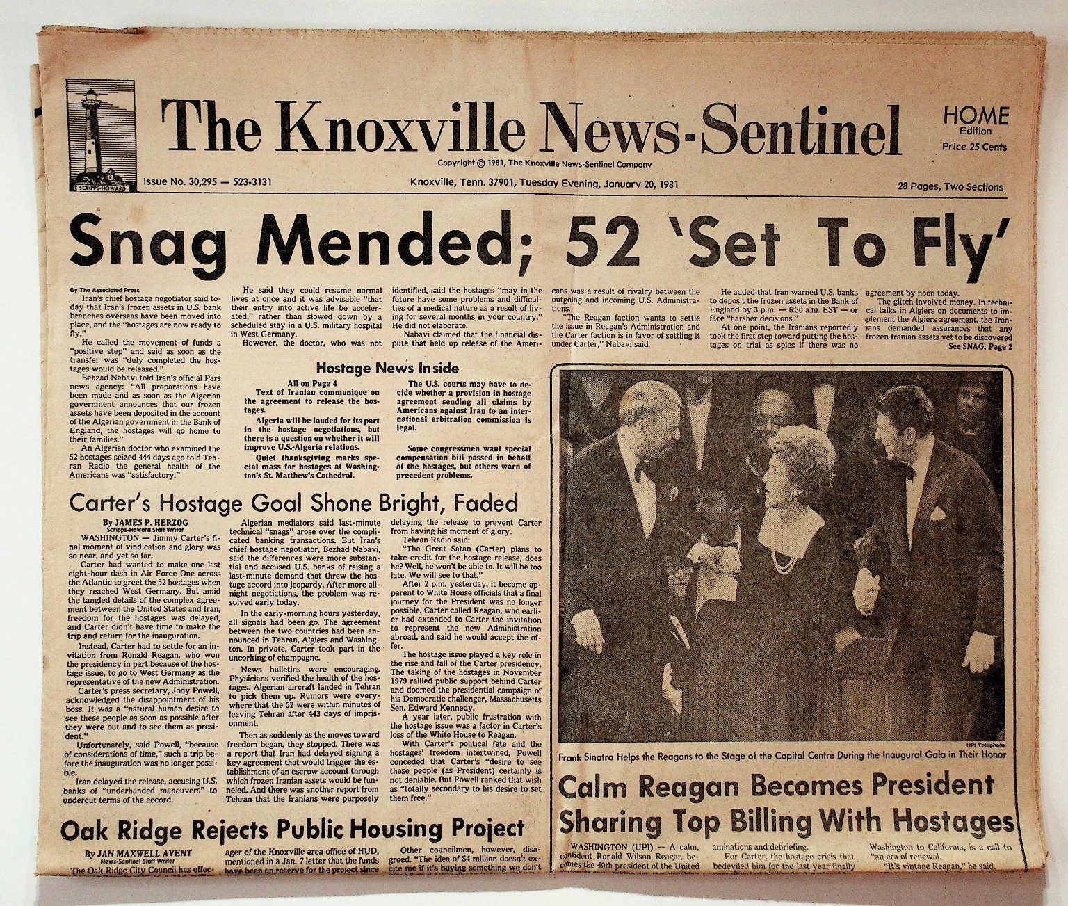 The Knoxville News-Sentinel Newspaper January 20 1981 Vintage Collectible