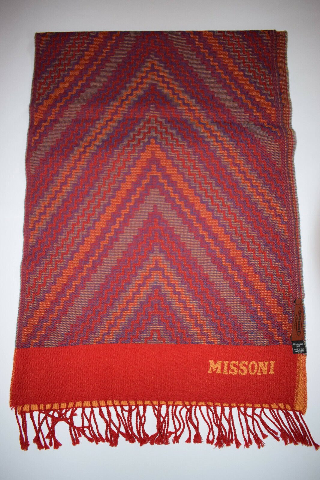 Missoni zigzag Italian vintage Scarf Brown and red Blue wool Multicolor 