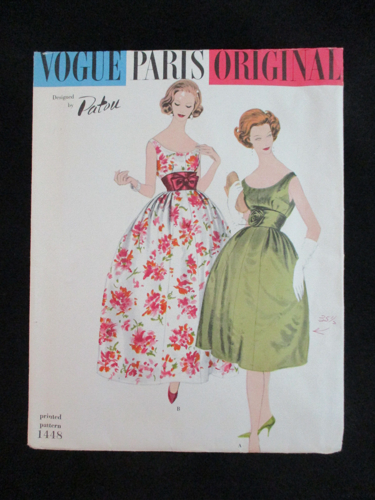 1959 Vintage Vogue Paris Original 1448 Designed by Patou Dress Size 12