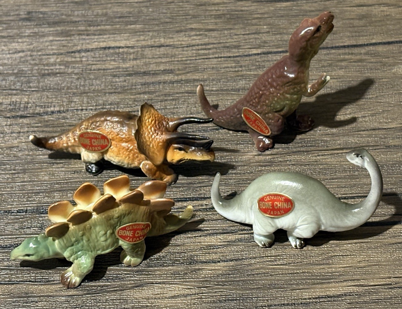 VTG T-Rex Brontosaurus Stegosaurus Triceratops Dinosaur Figurine Bone China Set