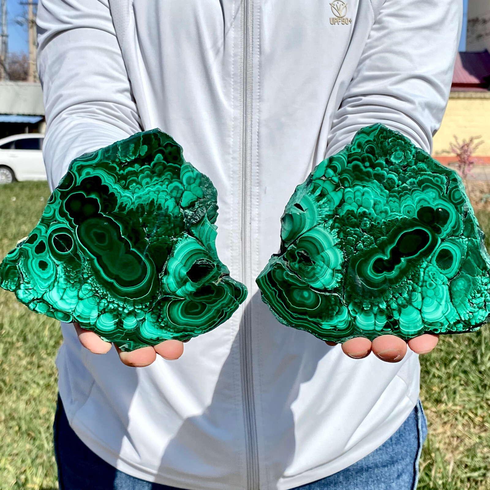 2.48LB A Pair Natural Green Malachite Slab Quartz Crystal Slice Ore Specimen