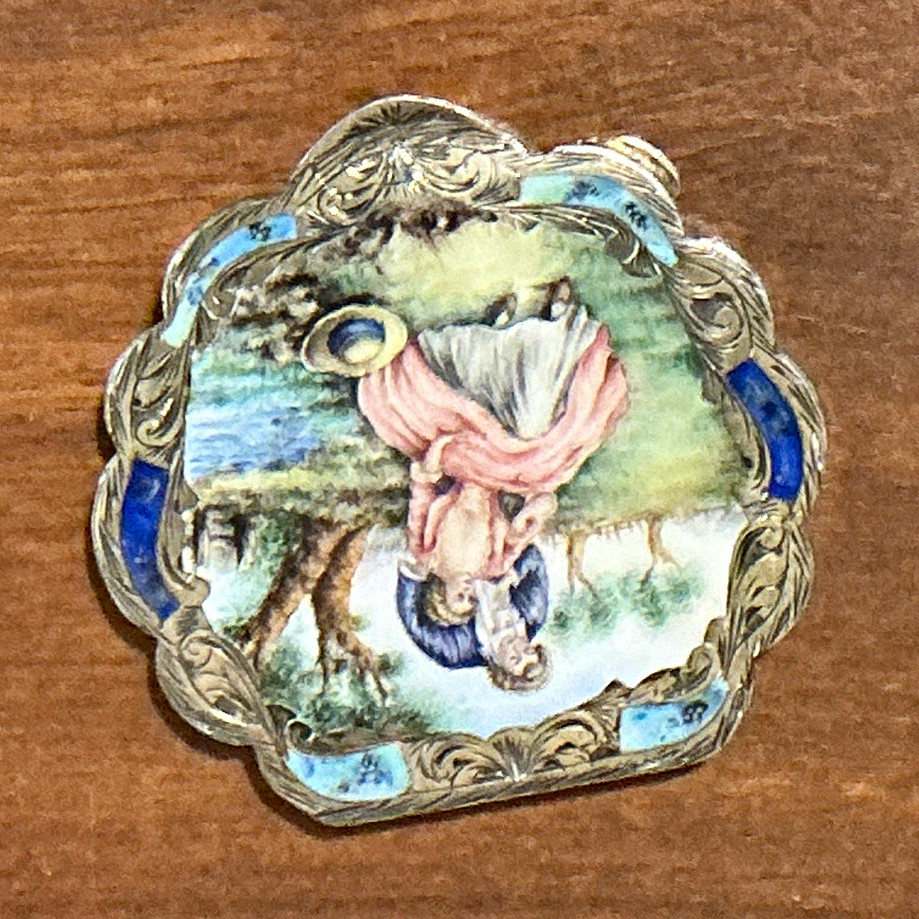 Antique Italian Silver Hand Painted Enamel Powder Compact 