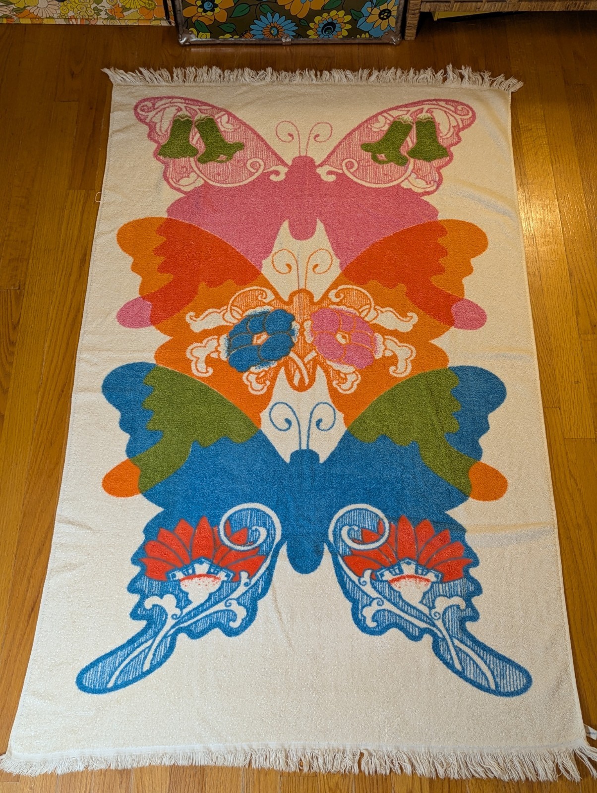 Butterfly Groovy Psychedelic Rare Beach Towel 70s Vintage Retro Hippie MCM Vtg Butterfly Groovy Psychedelic Rare Beach Towel 70s Vintage Retro Hippie MCM Vtg