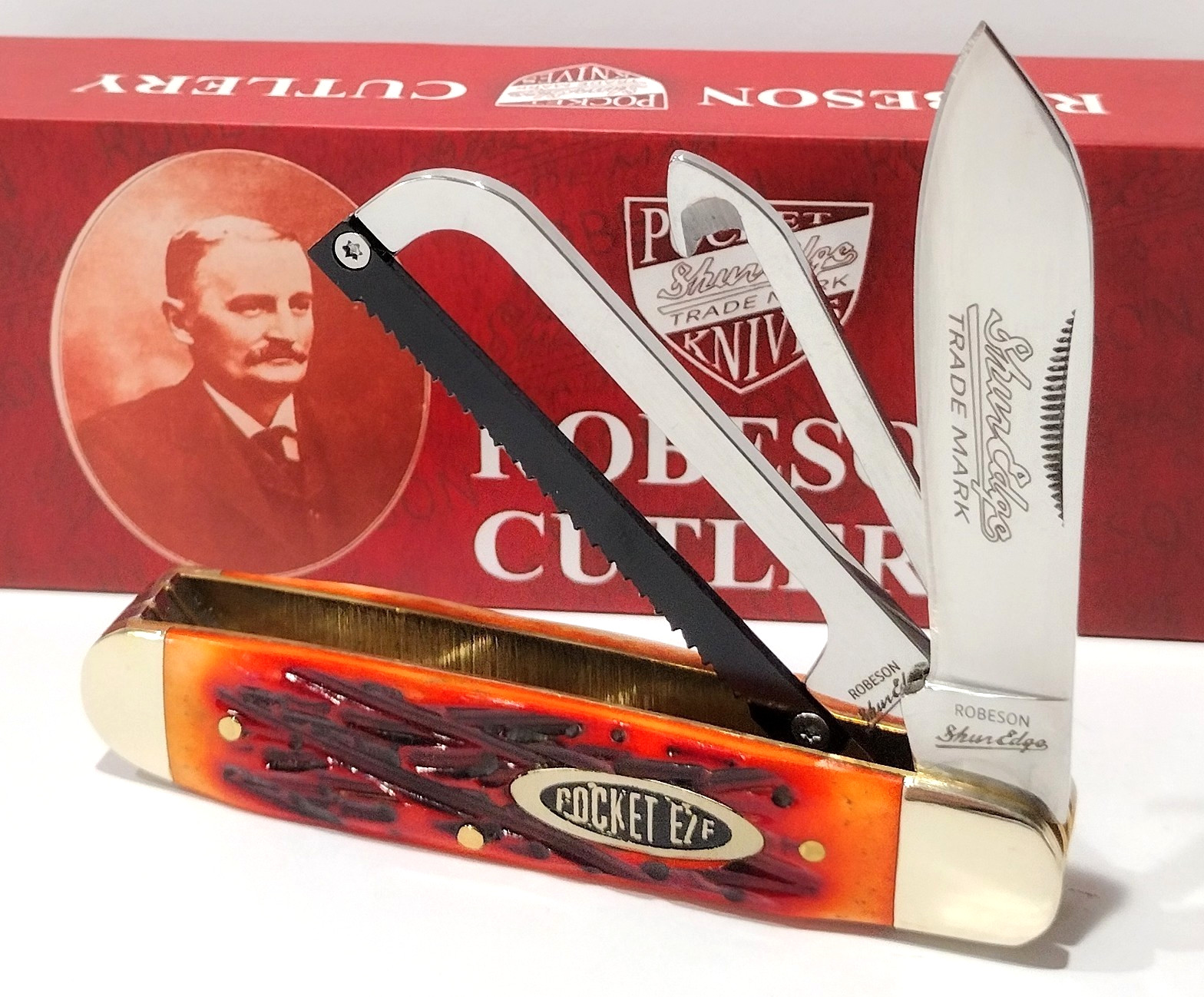 Robeson Gamecock Strawberry Red Jig Bone Folding Pocket Knife w/ Saw Hoof Pick