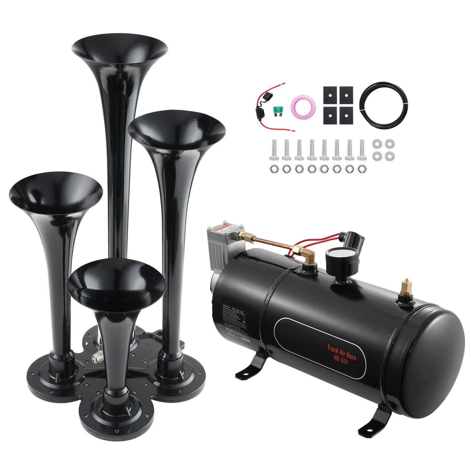 150dB Train Horn Kit 4 Trumpet 12V Air Compressor 120PSI Car Truck Boat