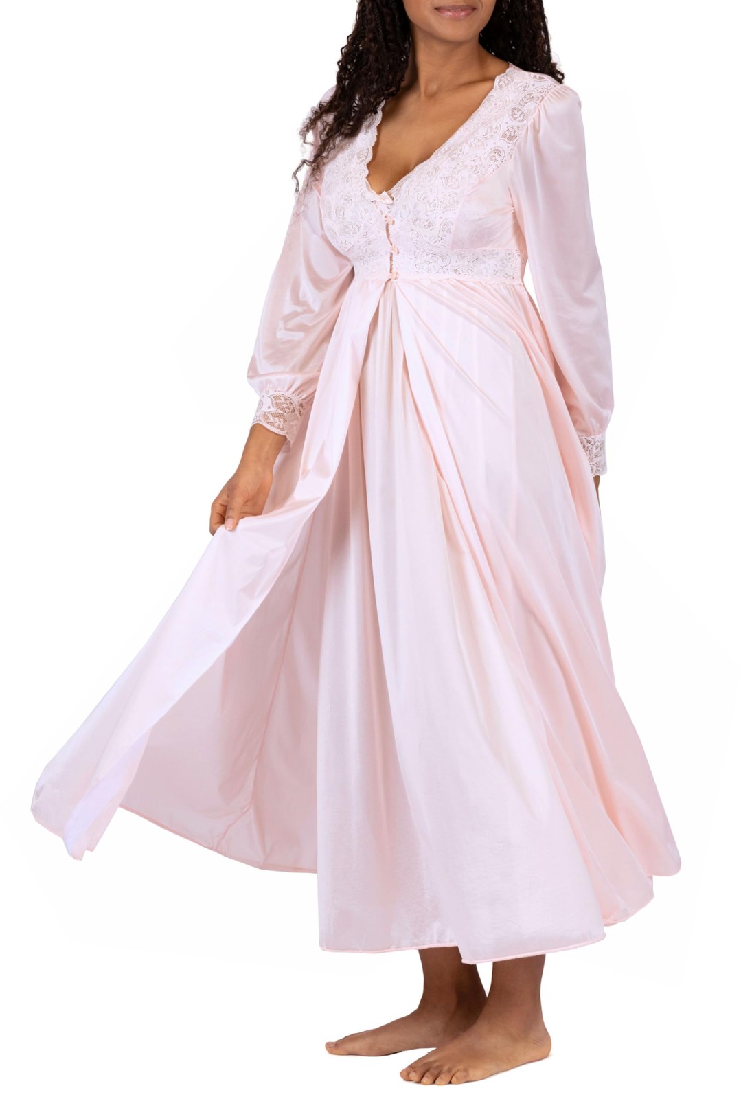 Shadowline Women's Nightgown & Robe Set, Silhouette Peignoir, Blush, 3X