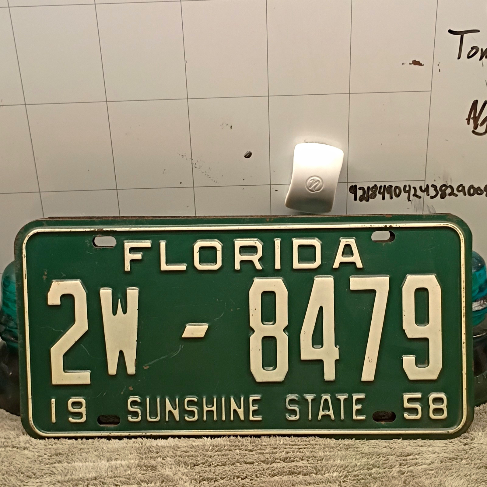 Florida Sunshine State 1958 License Plate Tag 2W-8479 Florida Plate