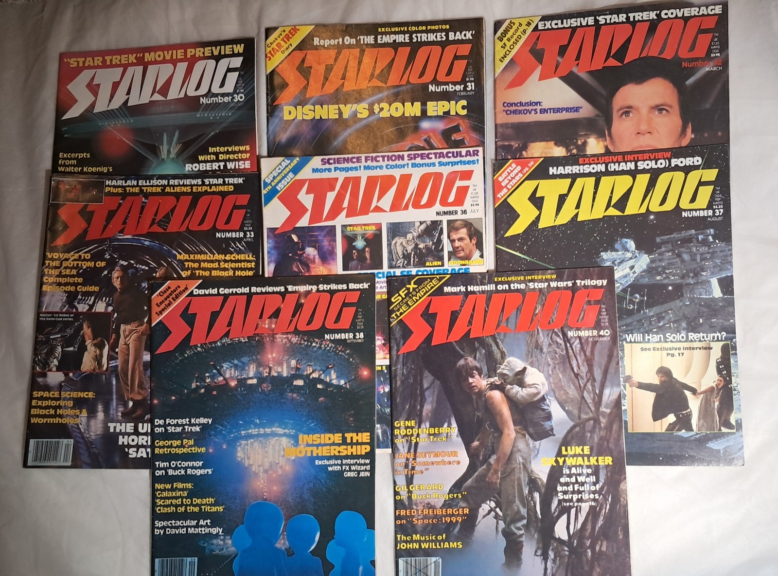 Starlog Magazine Lot Of 8 Numbers: 30, 31, 32, 33, 36, 37, 38, 40