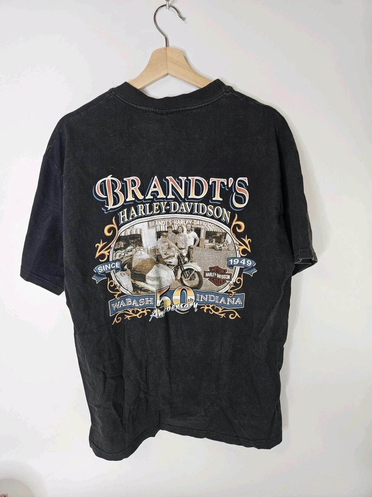 Vintage 1998 Harley Davidson Brandt\'s Wabash Indiana Single Stitch L Shirt USA