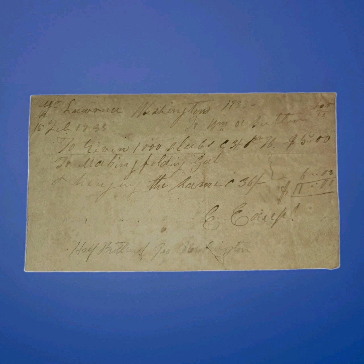 1733 Colonial Virginia Receipt Signed | Lawrence Washington Estate | 1st Year GW