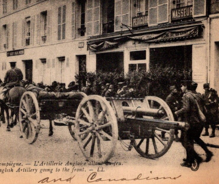 * Antique RPPC DB British & Canadian Troops Artillery Compiègne France WW1 c1914