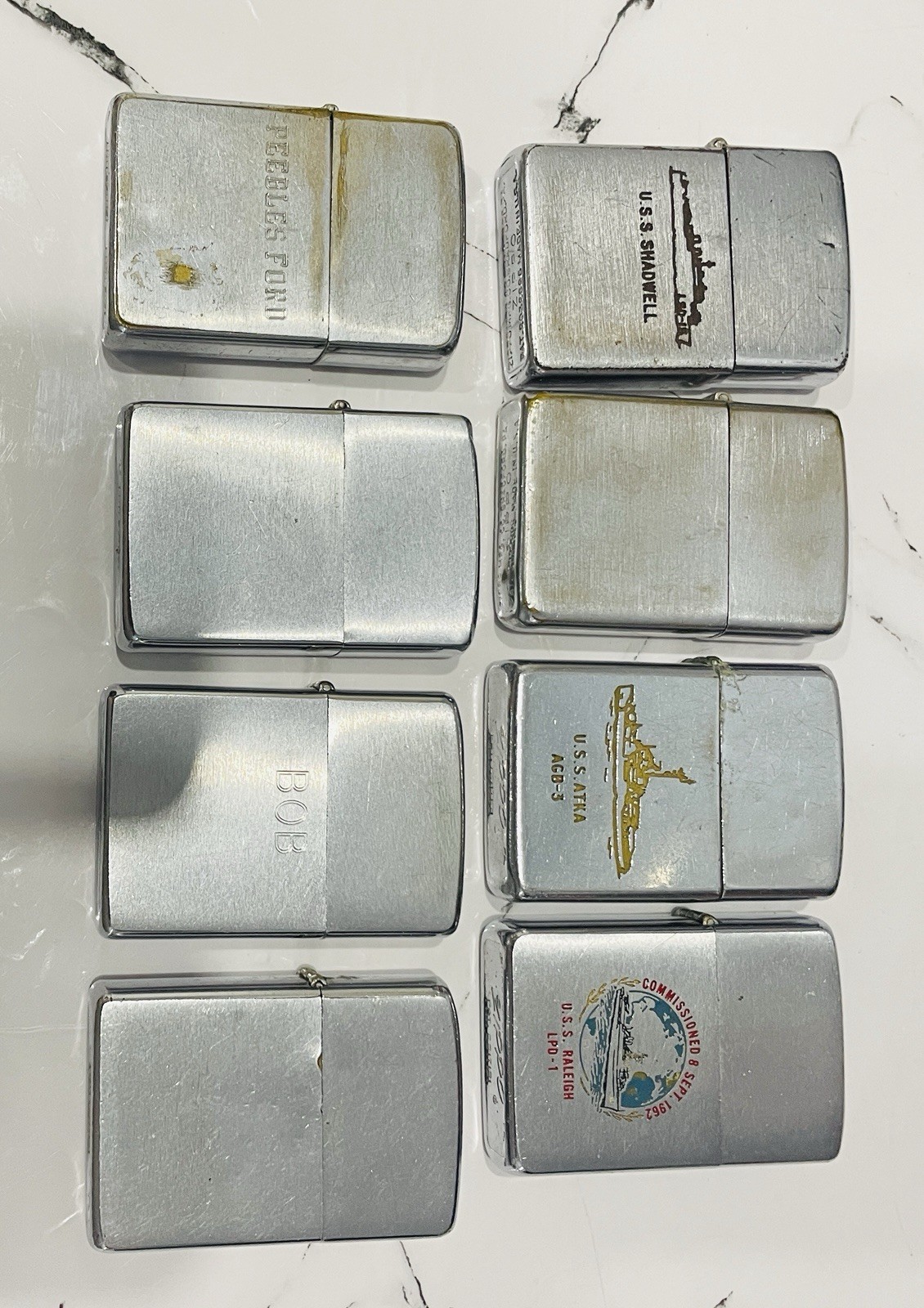 8 Vintage Zippo Lighters And 1 Broken Hinge Case 8 Vintage Zippo Lighters And 1 Broken Hinge Case