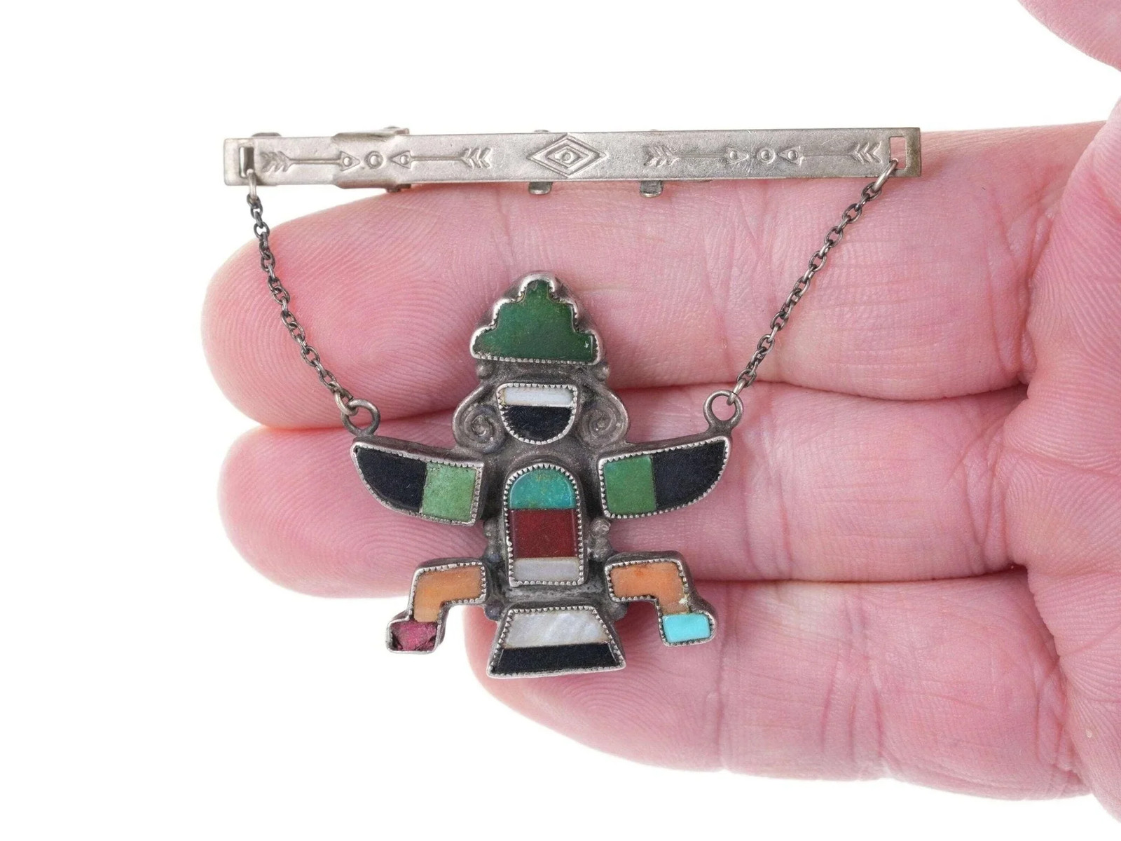 c1950\'s Zuni Native American Sterling multi-stone inlay tie bar