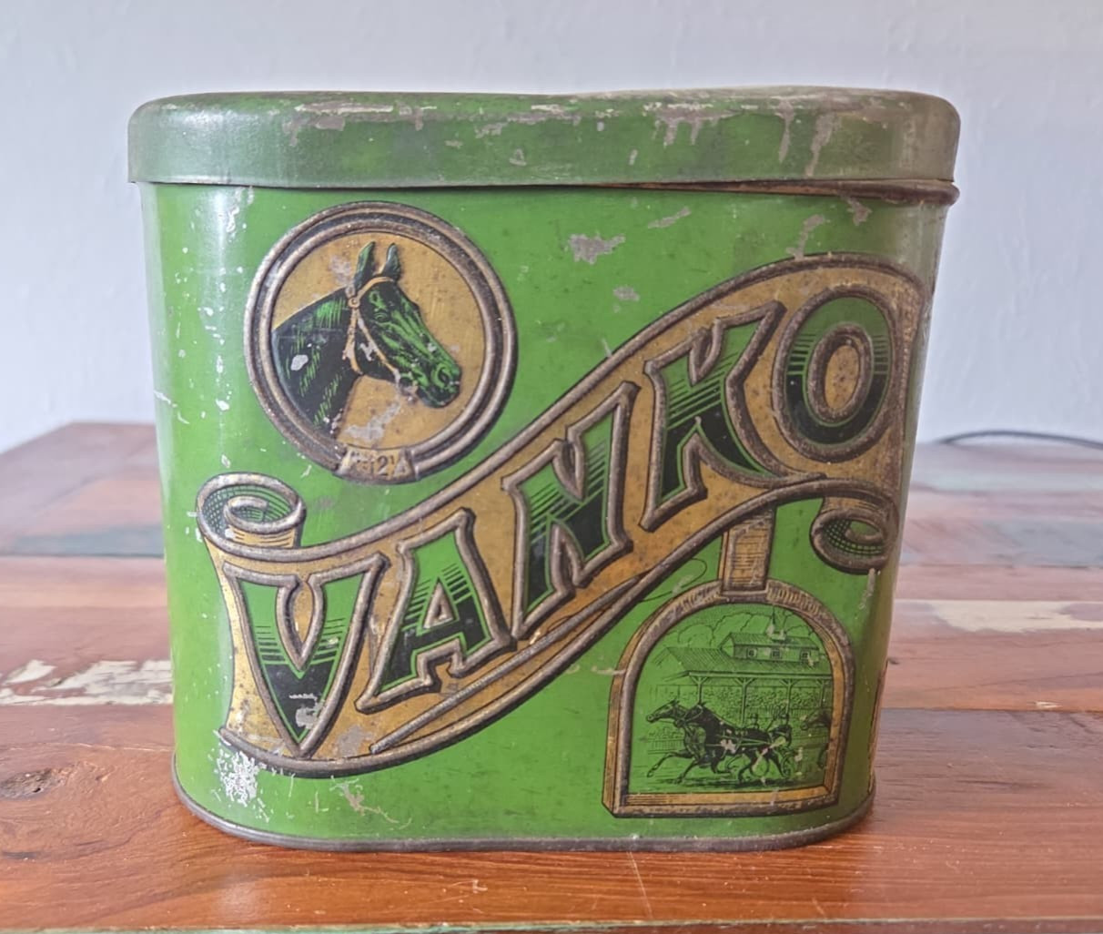 Antique 1910s Vanko Cigar Tin Canister Ohio Factory Horse Racing Litho 5 Cent