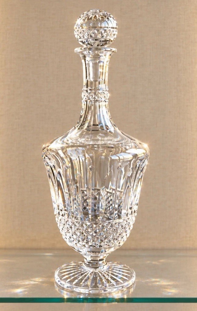 St Louis Crystal Tommy Pattern Wine Decanter with Matching Stopper 13 Inches