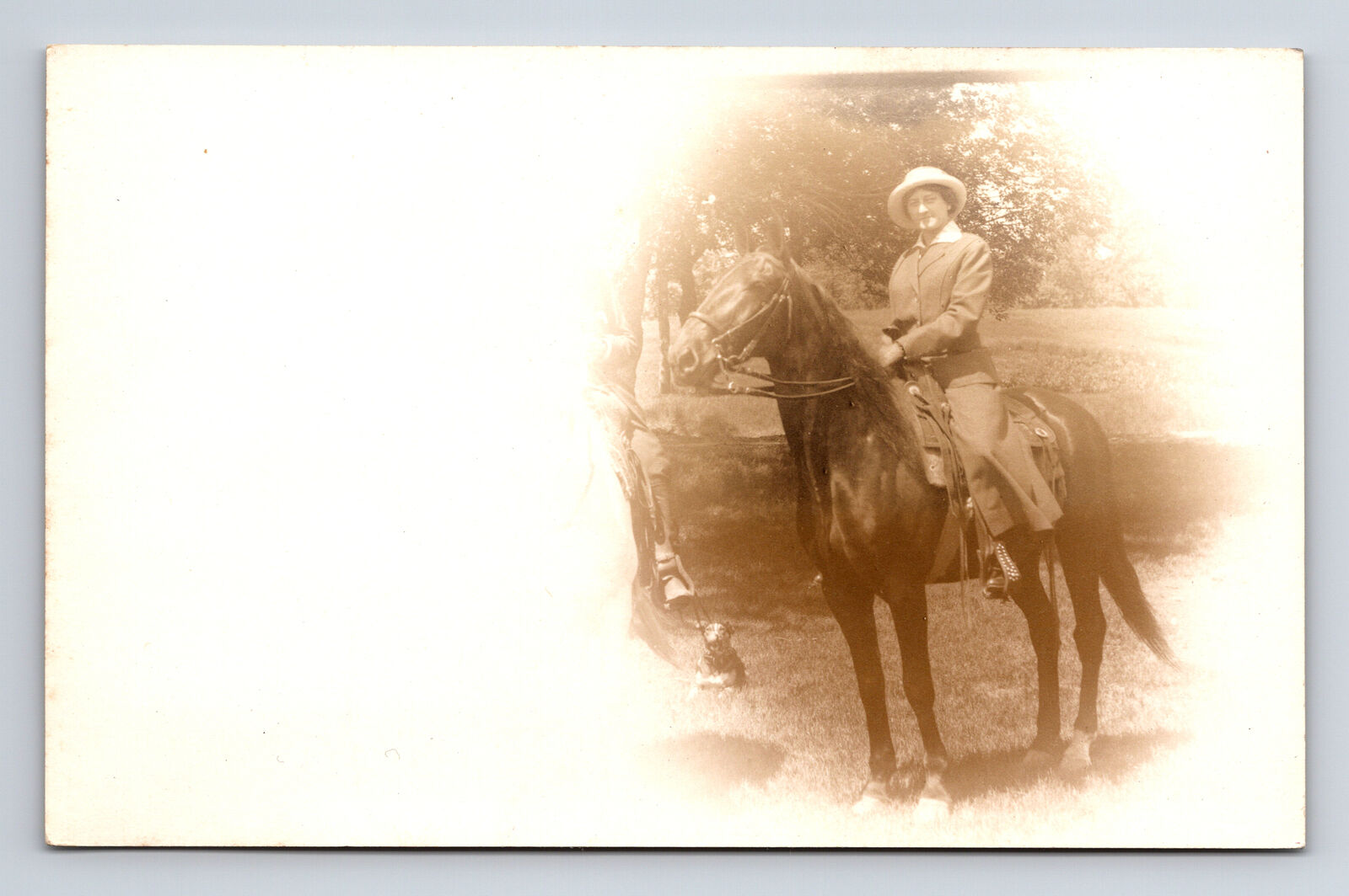 RPPC Woman on Horse as Dog Looks On Real Photo Postcard