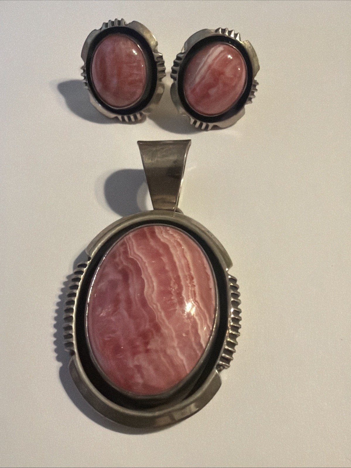 Vtg will denetdale navajo Sterling Silver Rhodochrosite Pendant Earrings 18.2 G Vtg will denetdale navajo Sterling Silver Rhodochrosite Pendant Earrings 18.2 G