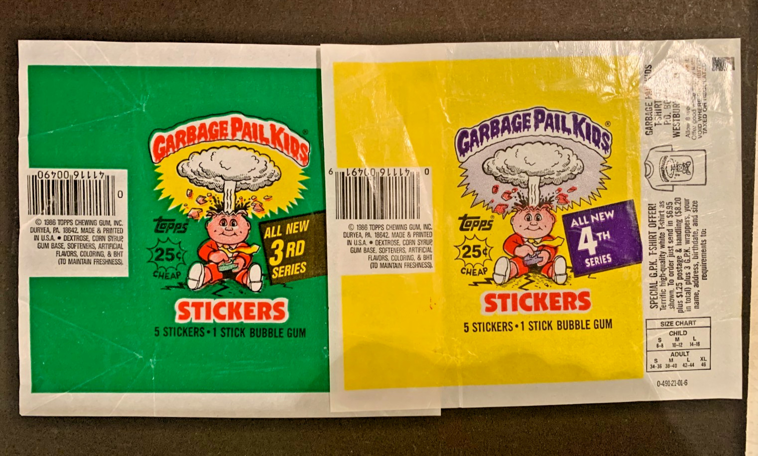 1986 Topps Garbage Pail Kids Empty Wrappers ( Series 3 & 4)