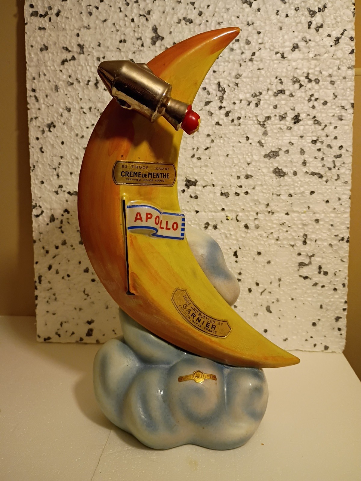 Vtg 1968 Rare Creme De Menthe Garnier Apollo Spaceship Moon Decanter France Vtg 1968 Rare Creme De Menthe Garnier Apollo Spaceship Moon Decanter France