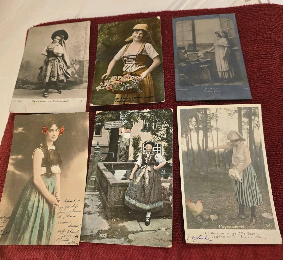 Lot Of 6 Antique European Women in Traditional Regional Folk Costumes Postcards