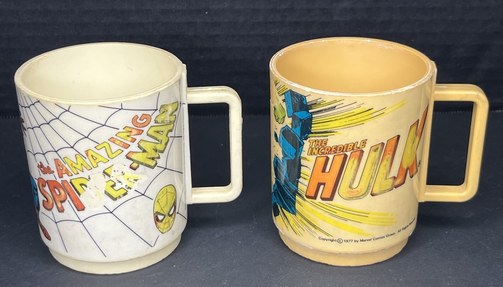 Vintage 1977 Marvel Comics The Incredible Hulk Spiderman Plastic Cup Mug Handled