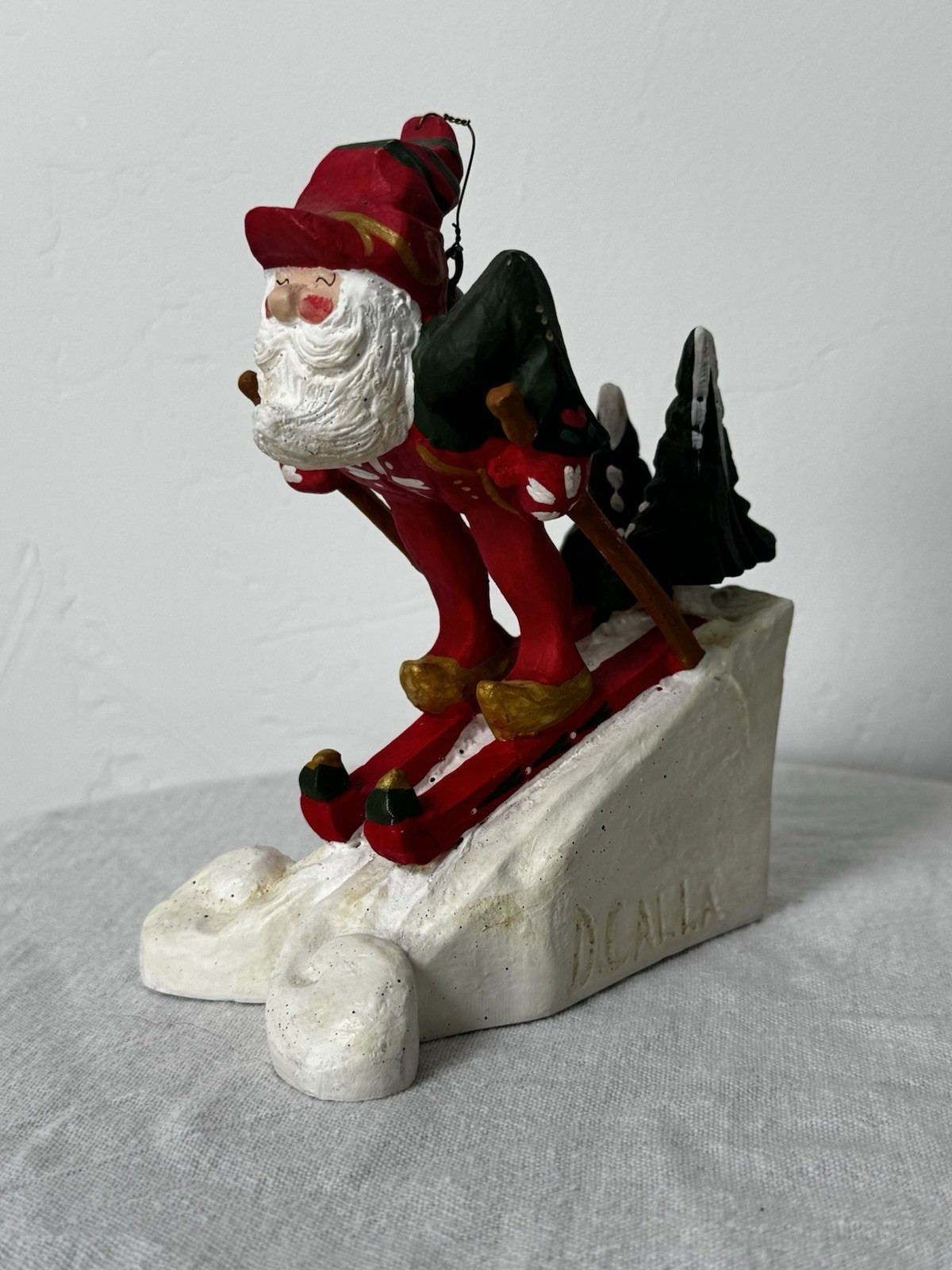 Vtg. 1996 House of Hatten Santa Downhill Skiing D. Calla Signed Resin Figurine