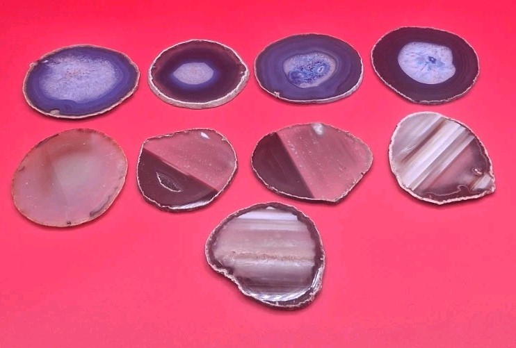 Lot of 9 Polished Agate Slices Natural Geode Crystal Coaster Crafts