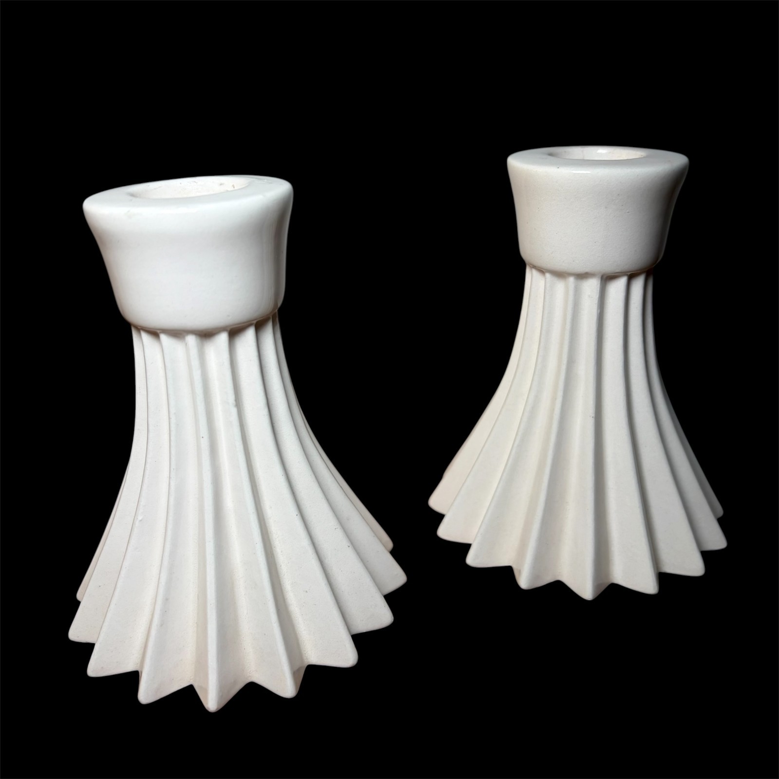 Vintage LENOX Set (2) Mid Century Starburst CANDLESTICKS Cream 3.75 IN Japan