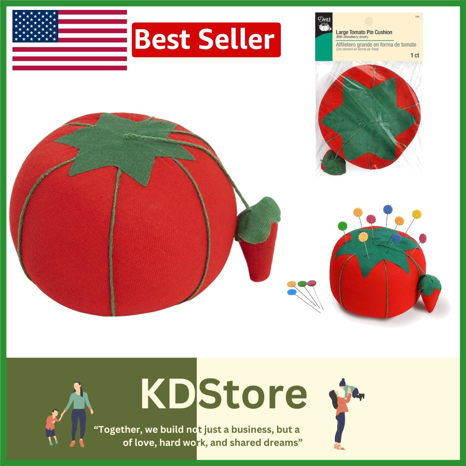 Large Tomato & Strawberry Emery Pin Cushion - 4 Inches