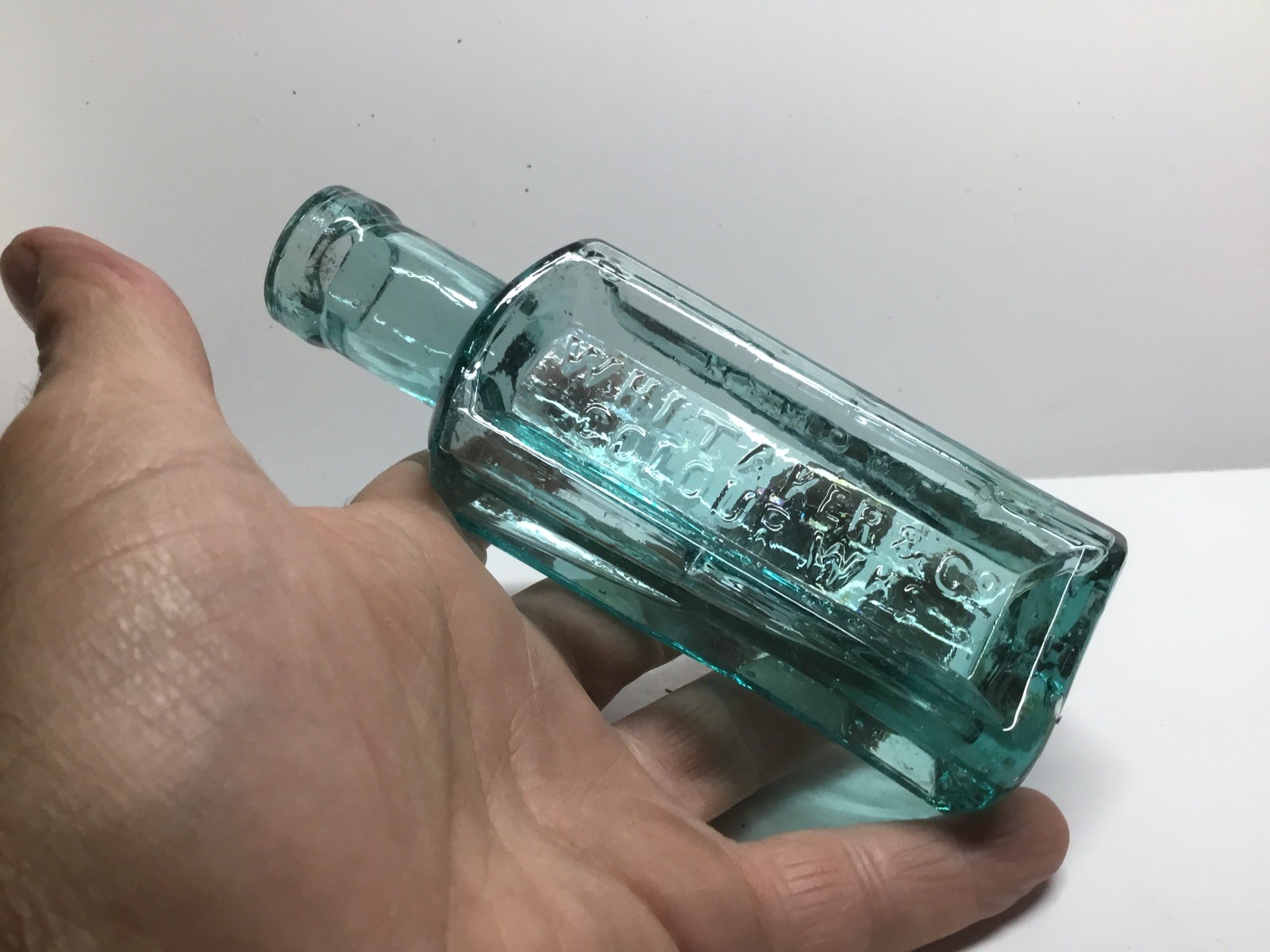 Antique Rich Aqua Whitaker & Co. Colour Wks Paint Bottle.