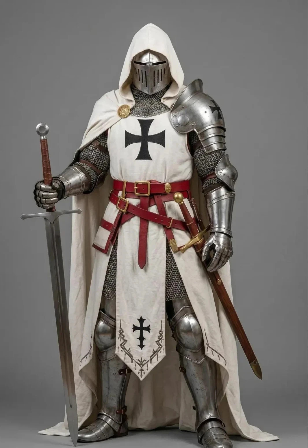Wearable White Templar Knight Armor – Gothic Crusader Suit with Black Cross