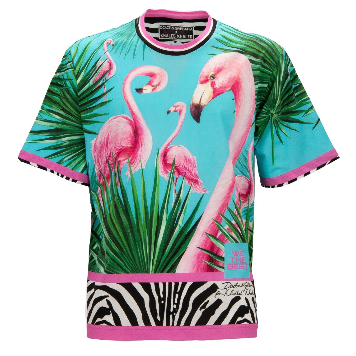 DOLCE & GABBANA x DJ KHALED Oversize T-Shirt with Flamingo Print Pink Blue 11358