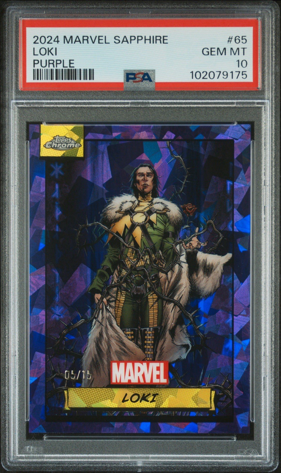 2024 Topps Chrome Marvel Sapphire PURPLE  #65 Loki /15 PSA 10 GEM MINT