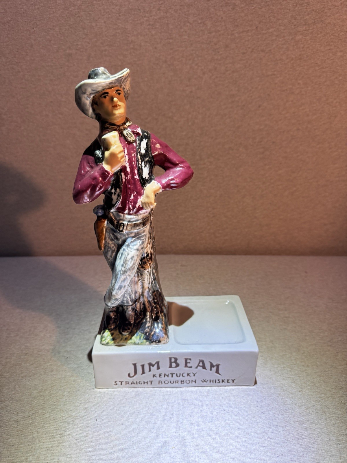 Vintage Jim Beam Cowboy Ceramic Advertising Bottle Holder 1960s Bar Display