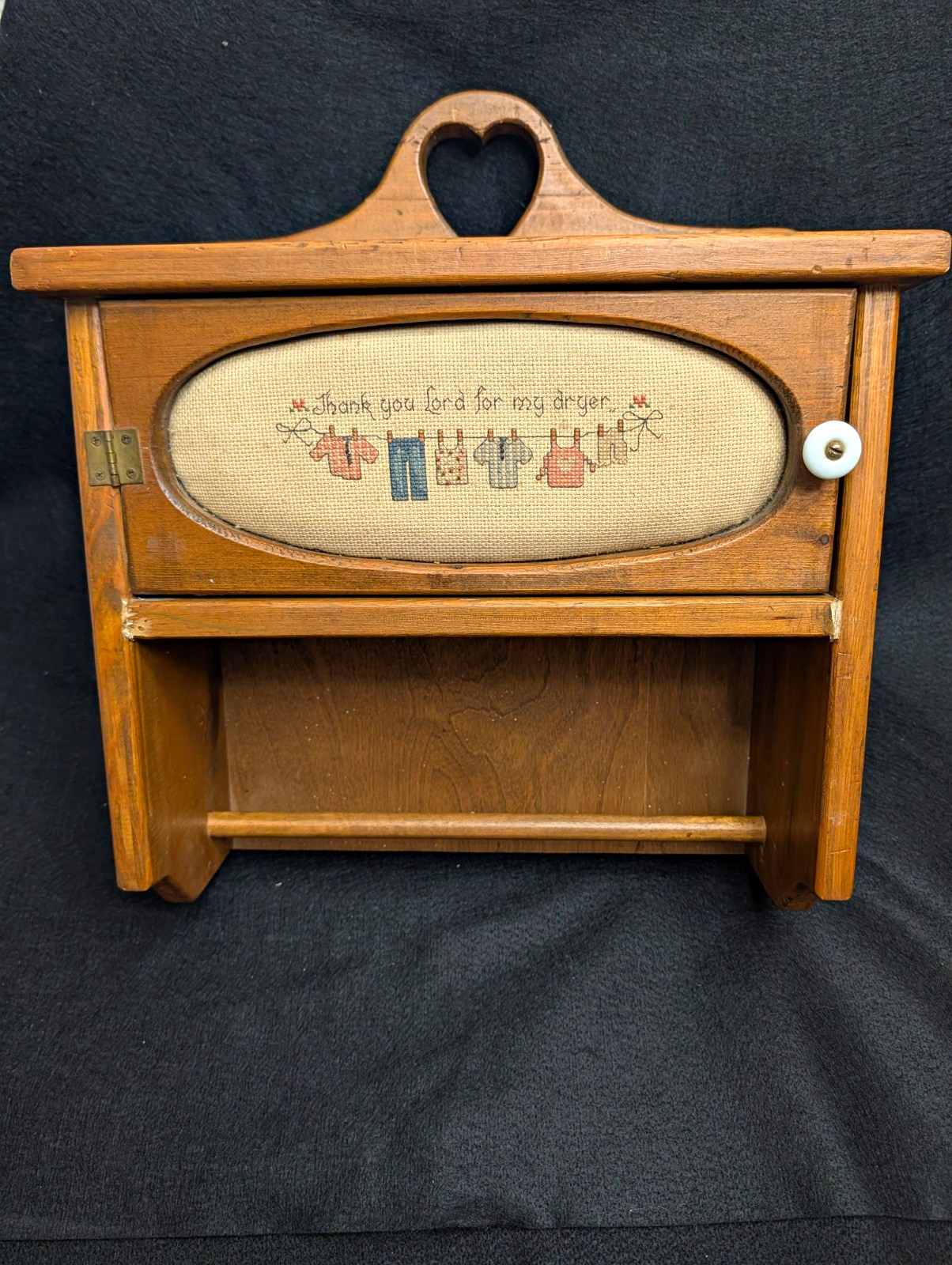 Vtg Handmade Wood Hand washing and towel Cabinet Wall Mount 