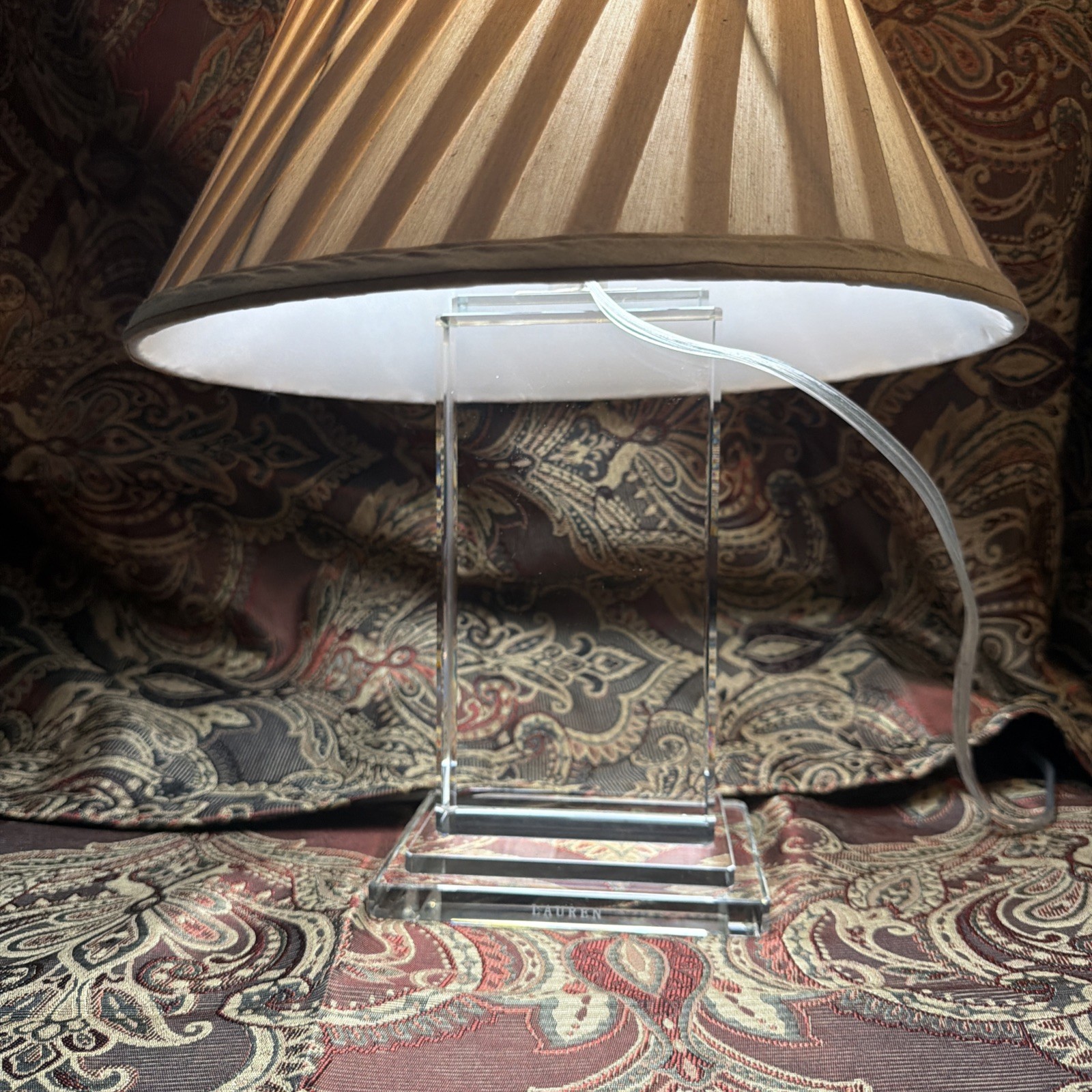 Lauren Ralph Lauren Vintage Heavy Crystal Lucite Table Lamp Base W/ Finial