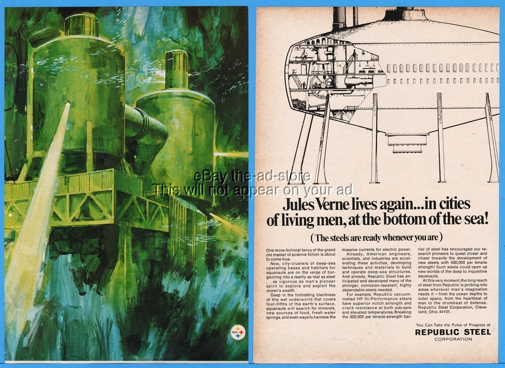 1969 Republic Steel Corp Jules Verne Deep Sea Base Habitat Aquanauts diving Ad