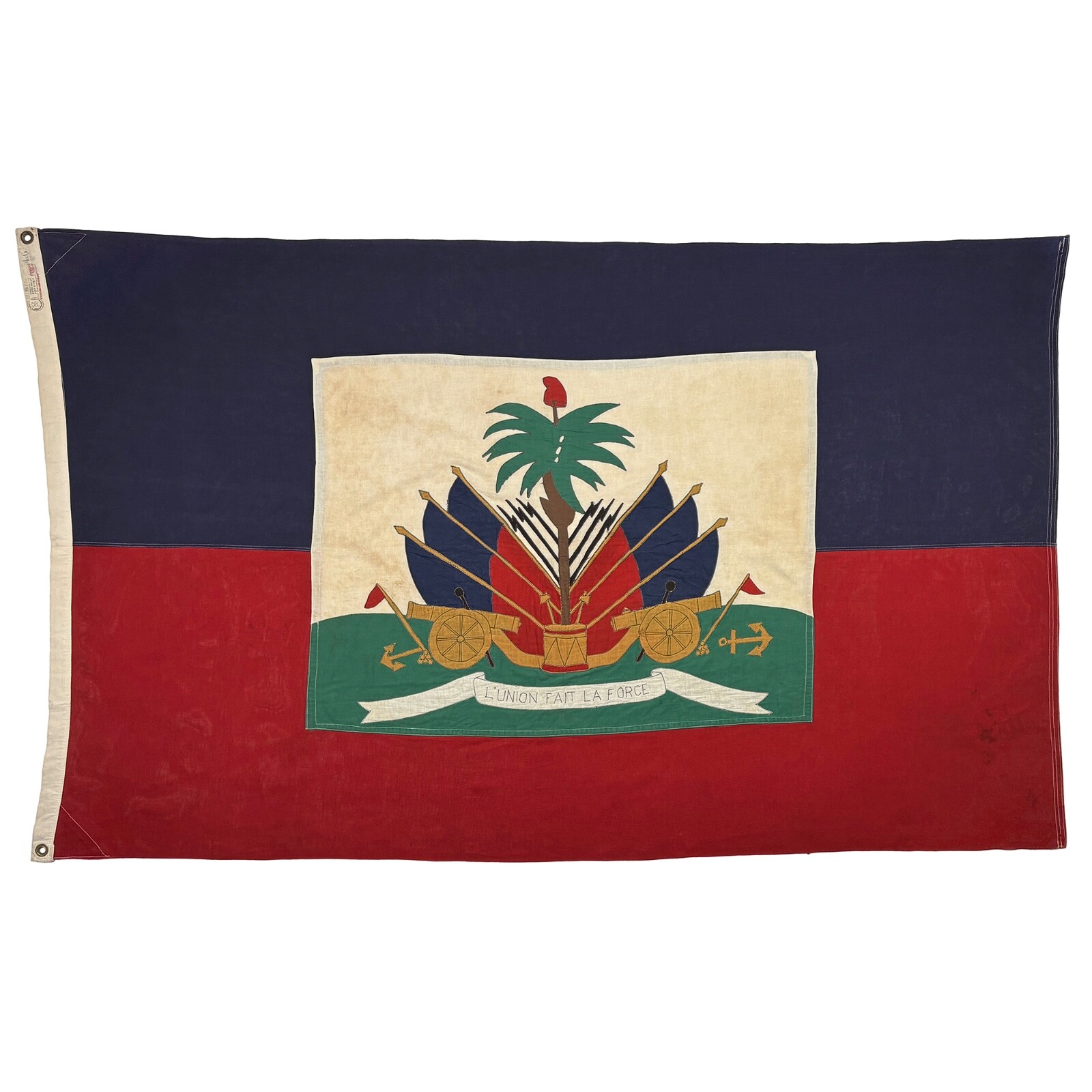 Vintage Cotton Sewn Haiti Flag Old Cloth Haitian Embroidered Textile Fabric Art