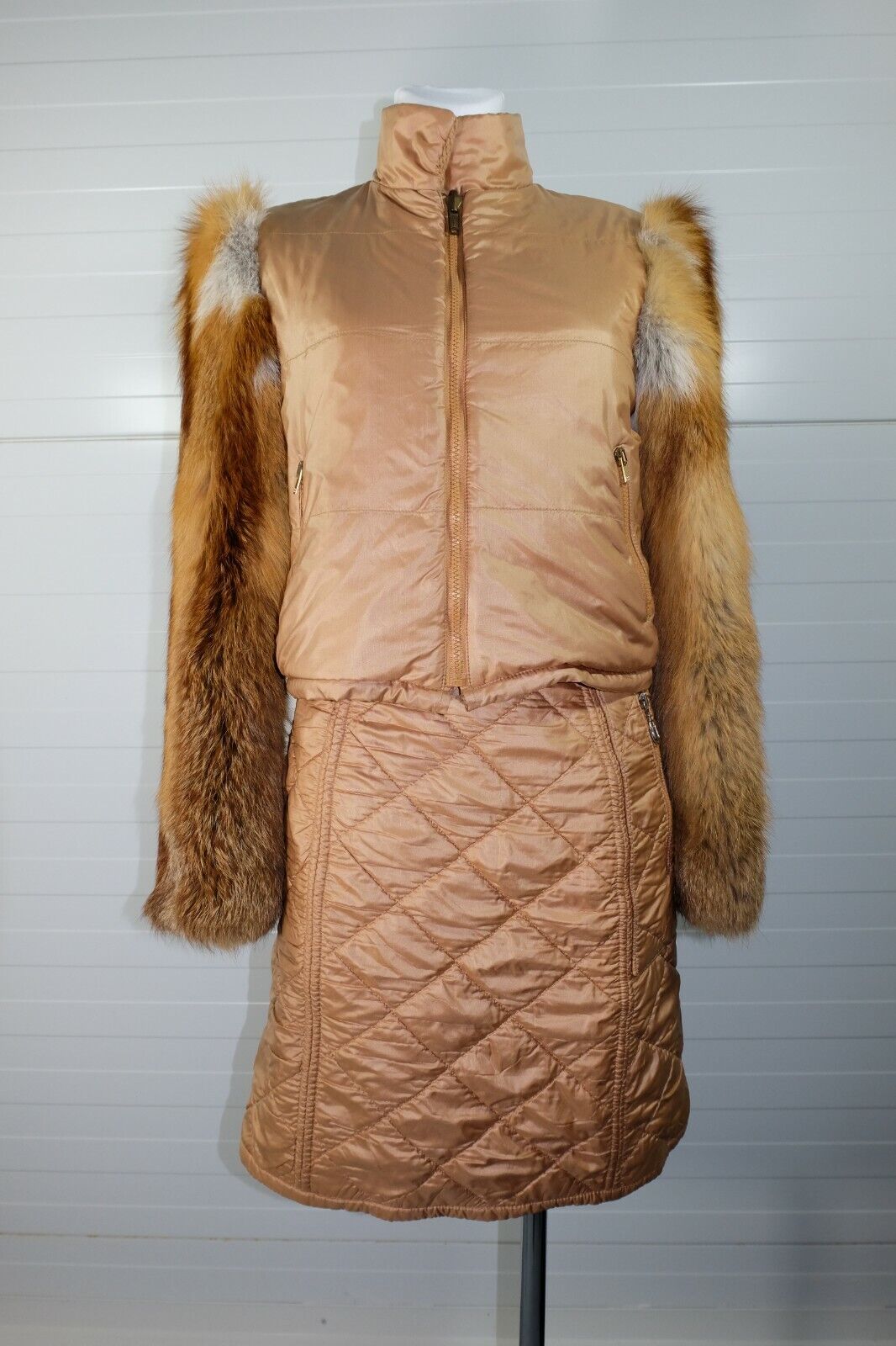 Set Reversible Fendi Fox Fur Jacket & Skirt Knit / Quilted Size IT40