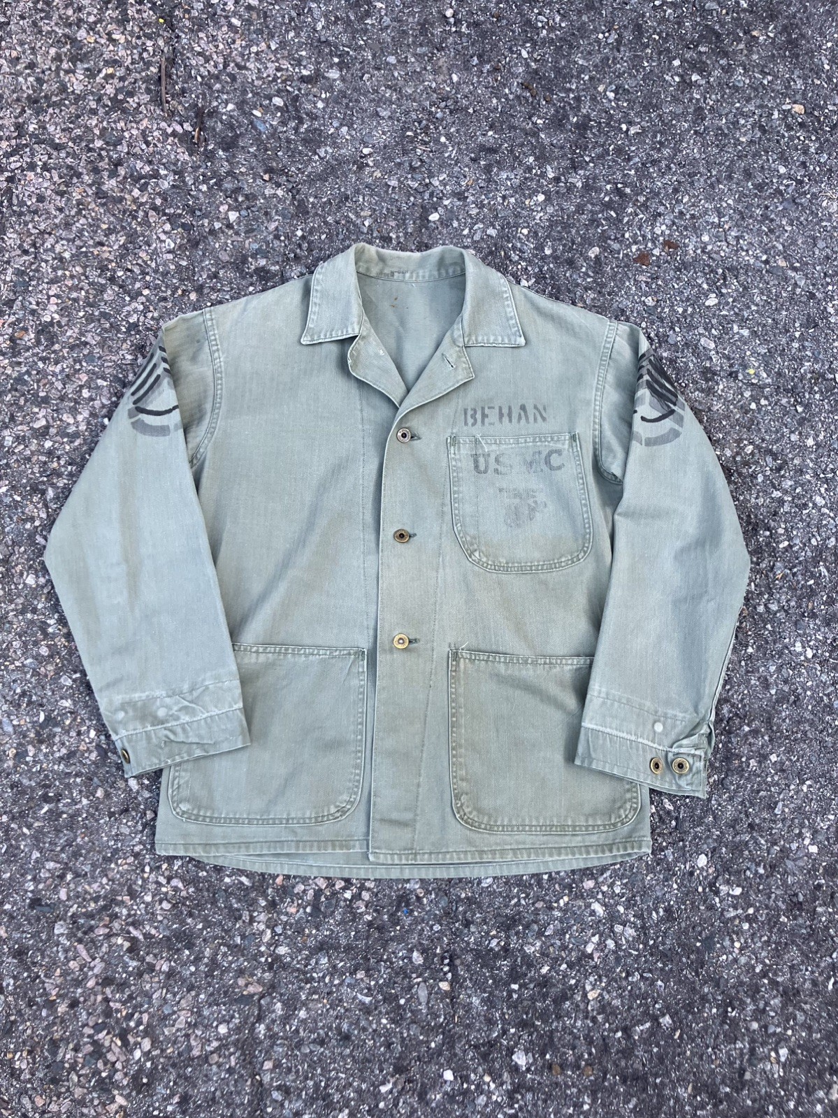 Vintage 40s USMC HBT Field Jacket P-41 WWII Stencil Vintage 40s USMC HBT Field Jacket P-41 WWII Stencil