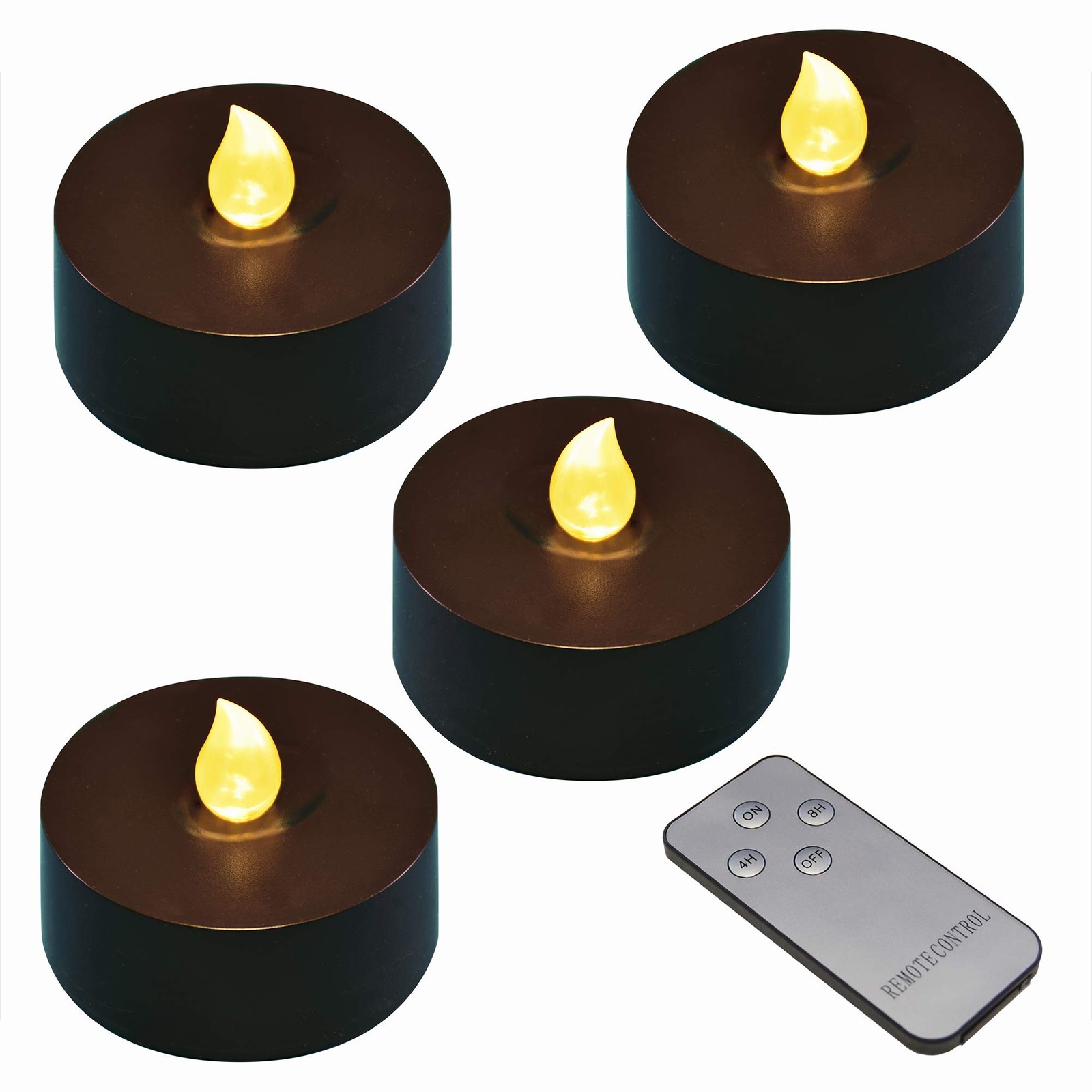 LumaBase Extra Large Battery Tea Lights with Remote Control Black Set of 4