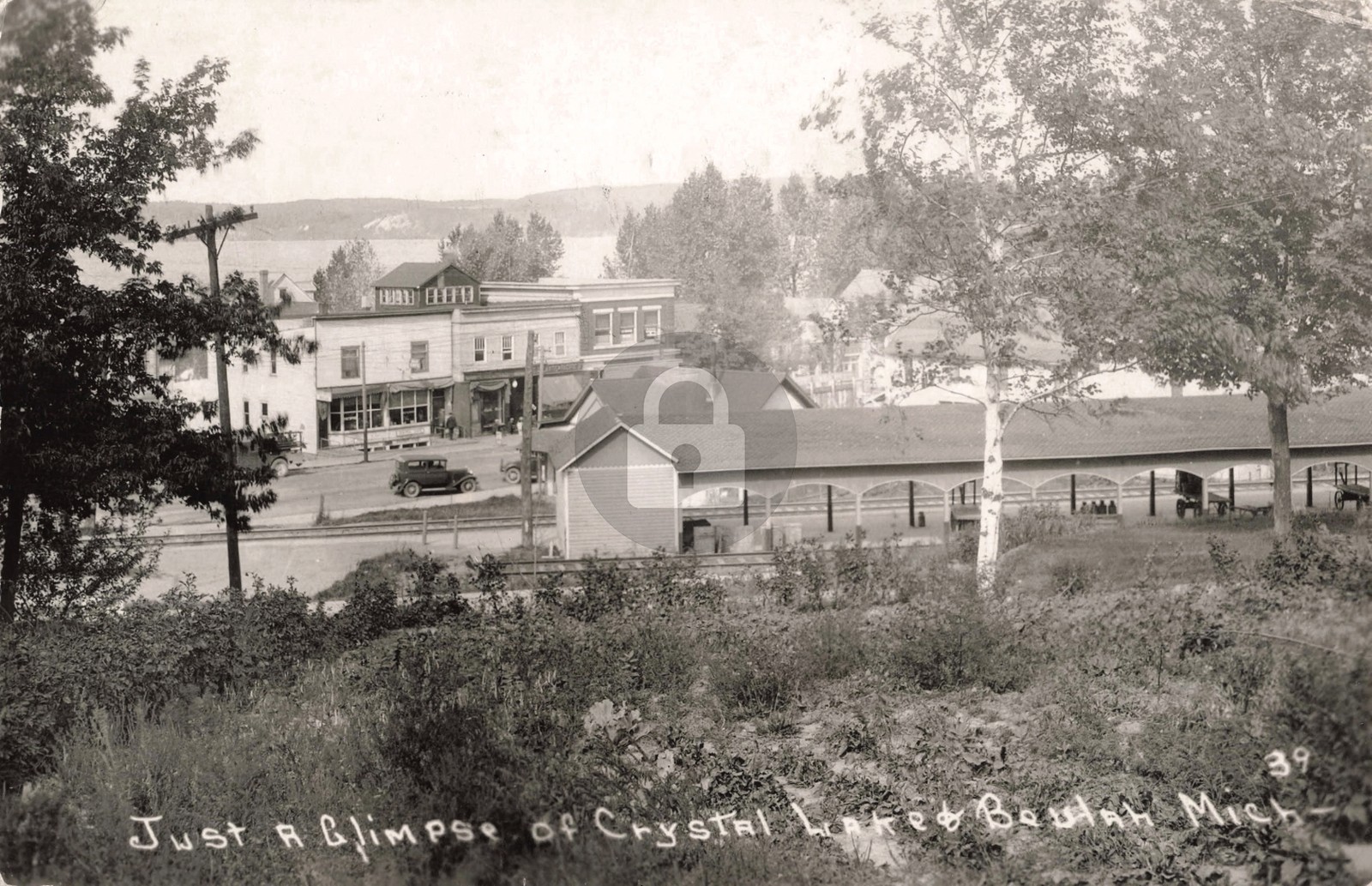 Street View Crystal Lake & Beulah MI Michigan 1939 RPPC Photo Postcard COPY