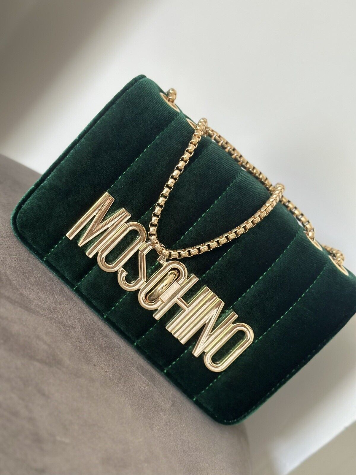 Moschino Green Purse Bag shoulder with gold logo
