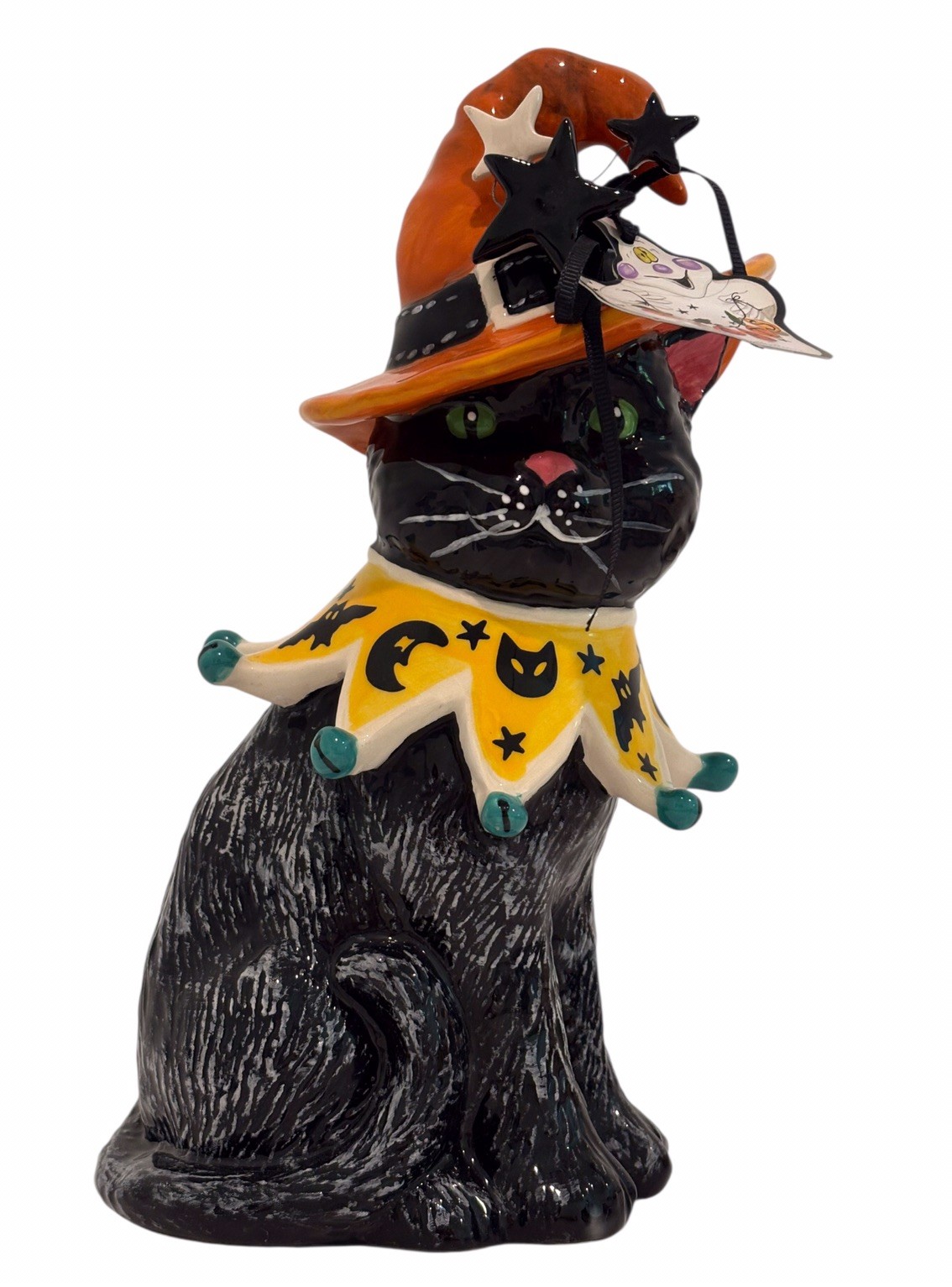 Blue Sky Clayworks Halloween Black Cat With Orange Witches Hat Figurine 