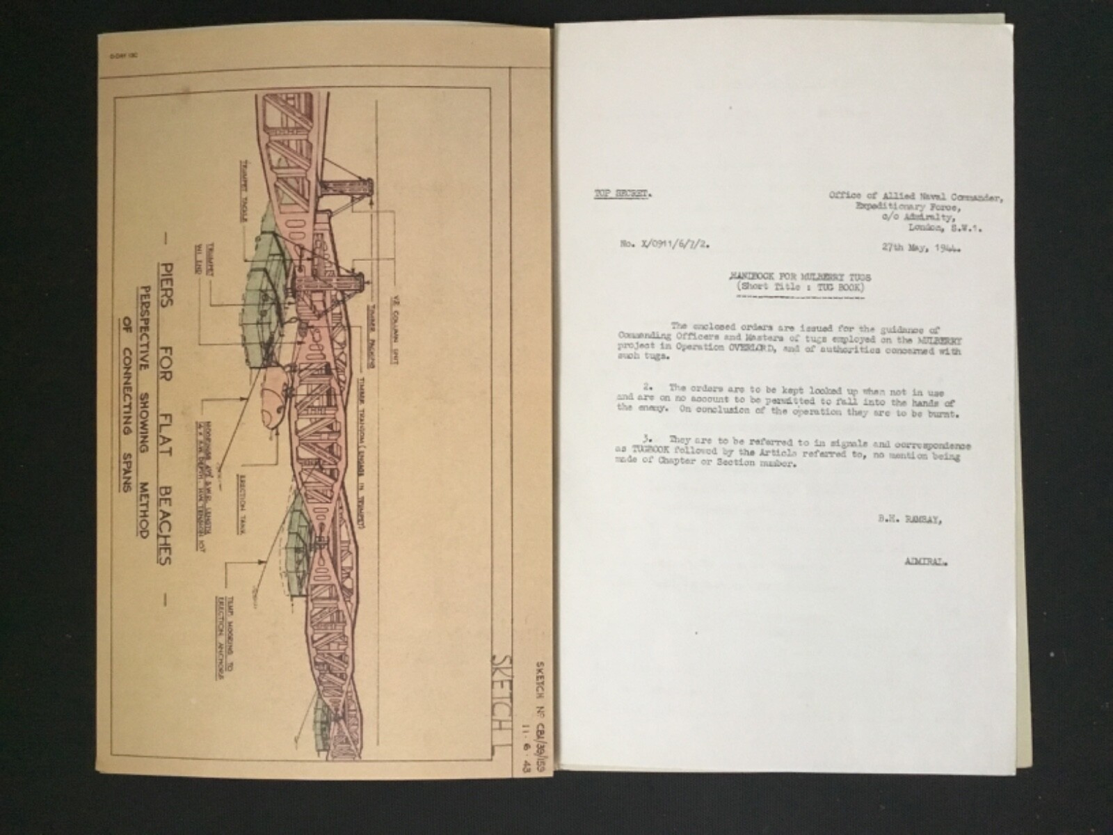 WW2 D-DAY LANDINGS TOP SECRET PHOENIX BOOKLET ON MULBERRY HARBOURS & TUG BOATS