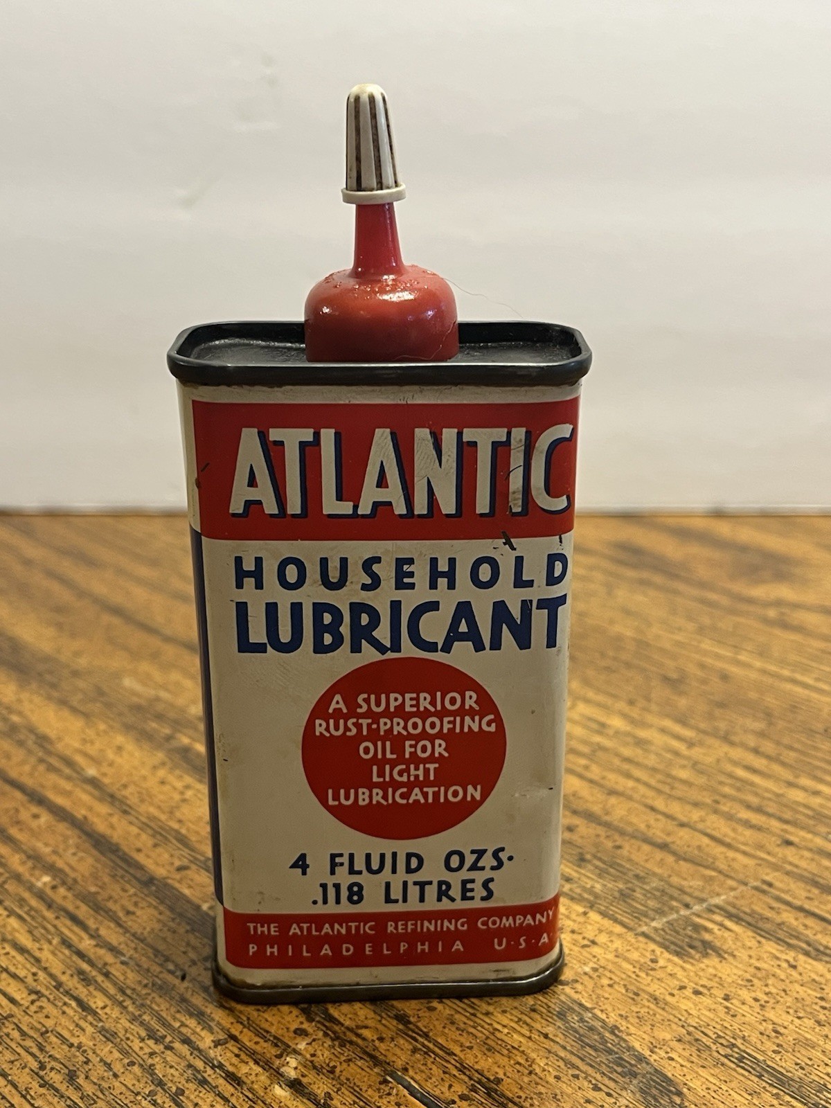 Vintage 1950s Rare Atlantic Household Lubricant Handy Oiler Can