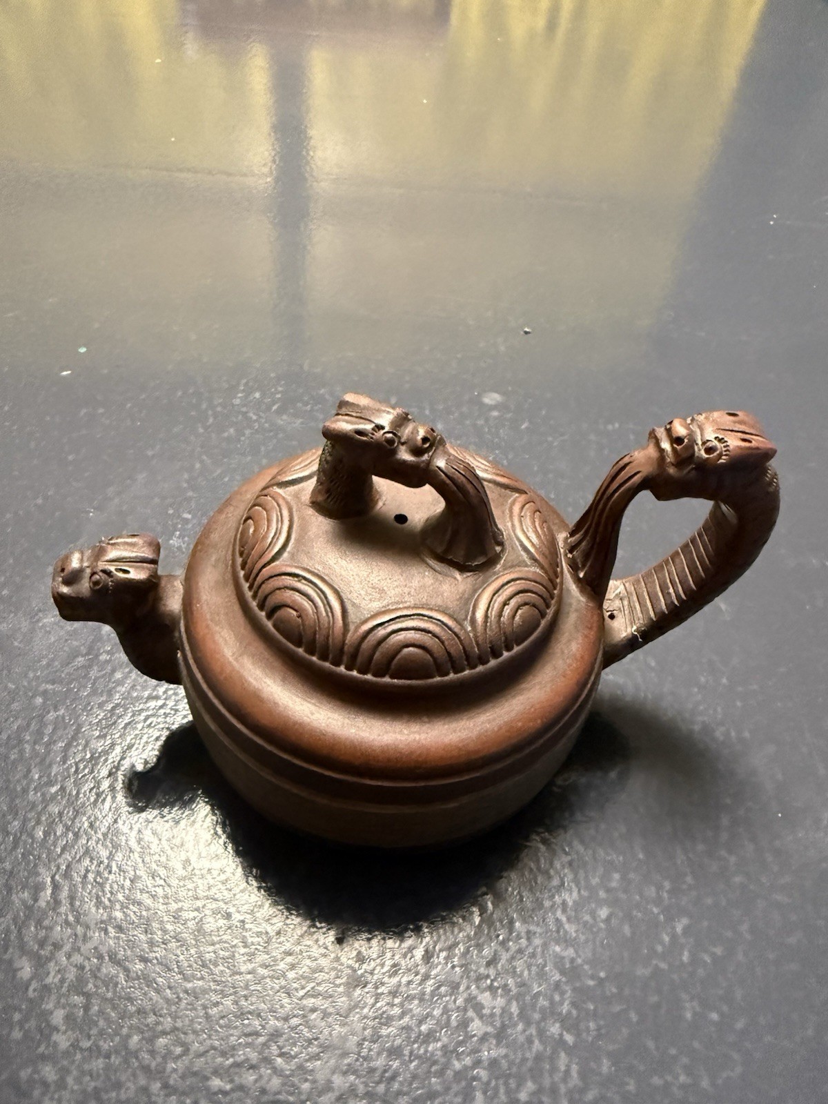Vintage Chinese Yixing Zisha Clay Dragon Tiger Teapot - Guangxu Mark 5.5
